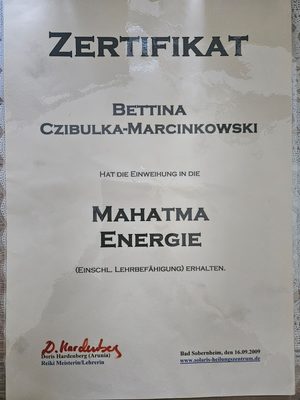 Vorschau Zertifikat: Mahatma Energie (mit Lehrbefähigung)